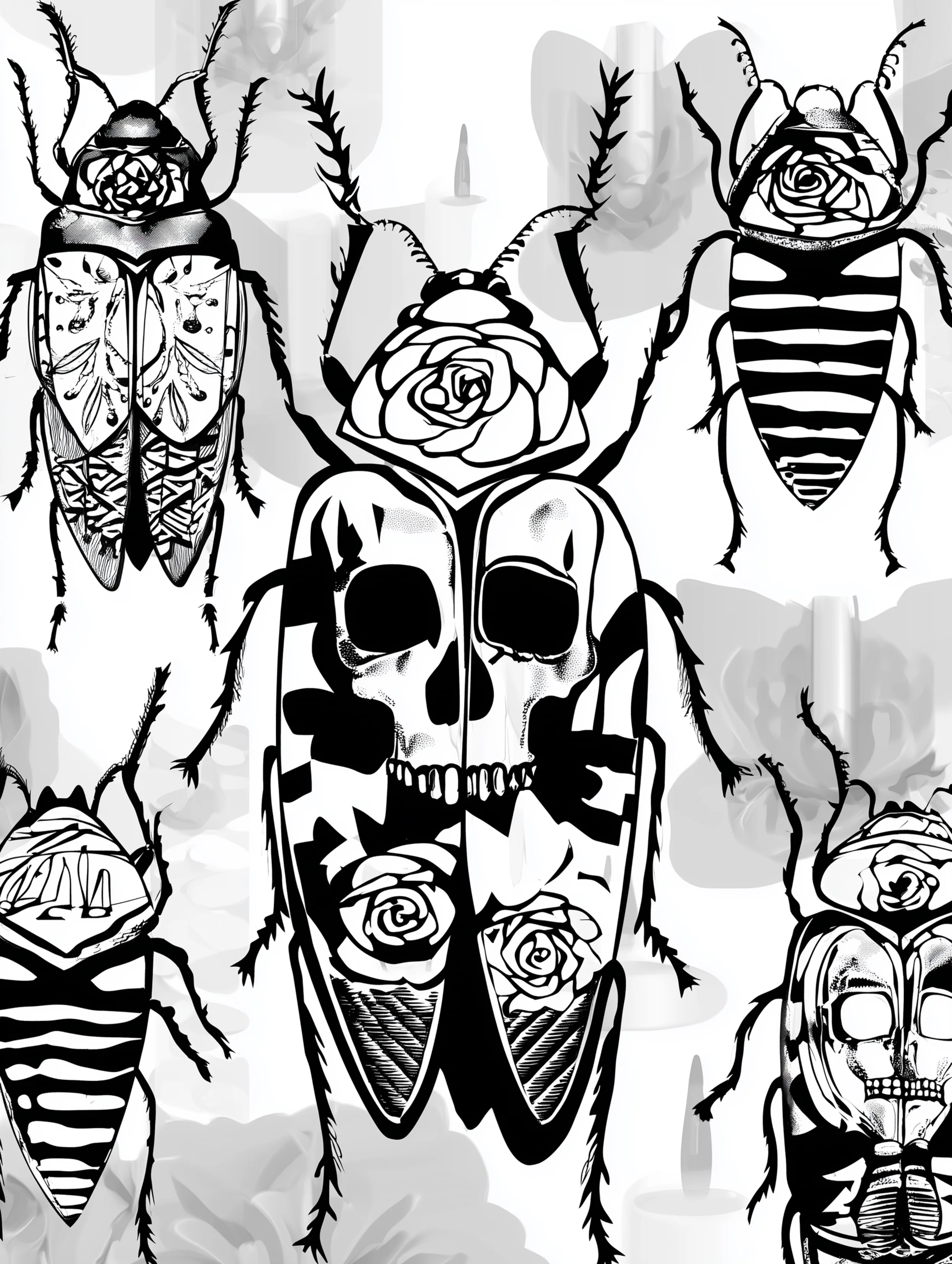 Free printable insect coloring page for adults featuring tattoo style beetles